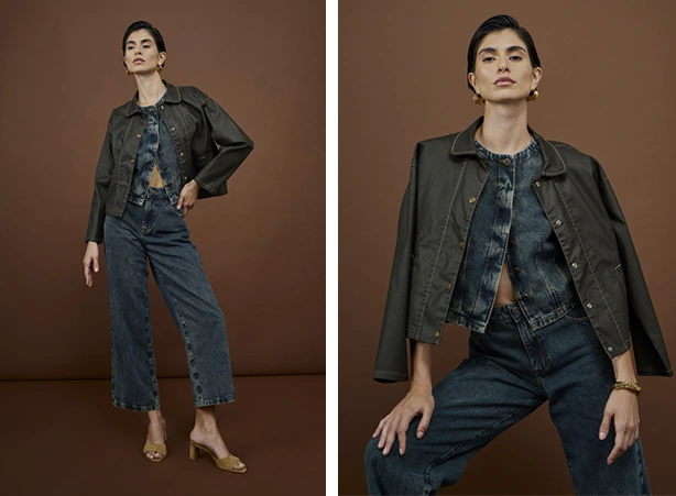 Produção all denim e jaqueta resinada Produção all denim e jaqueta resinada