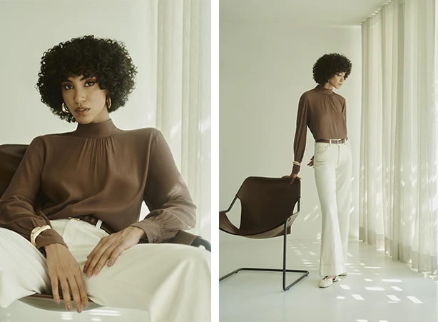 Look romântico com calça new flare off white