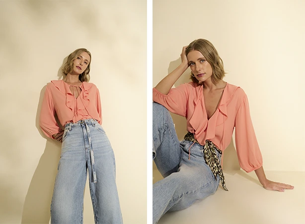 Look jeans com calça em lavagem clara Look jeans com calça em lavagem clara