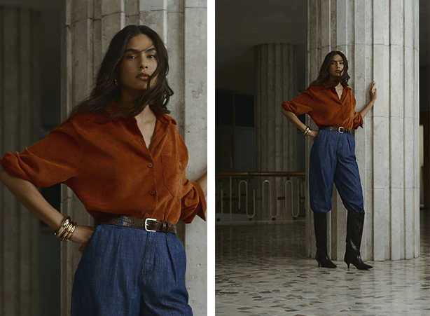 Look feminino com modelagem carrot e bota de cano longo Look feminino com modelagem carrot e bota de cano longo