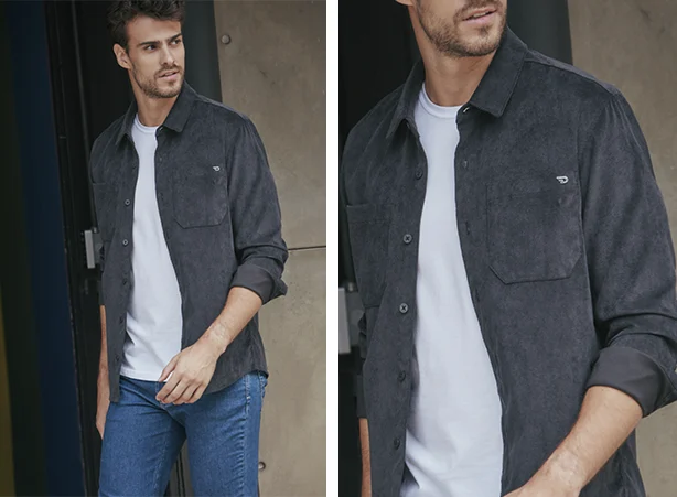 Look masculino com camisa em tecido macio e canelado