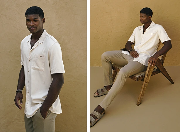 Vibe casual com calça chino e camisa branca de manga curta