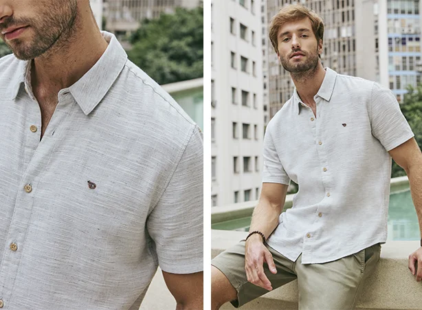 Look masculino com camisa de manga curta e bermuda