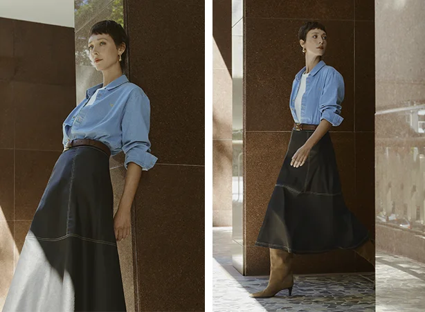 Look com saia midi e bota marrom Look com saia midi e bota marrom