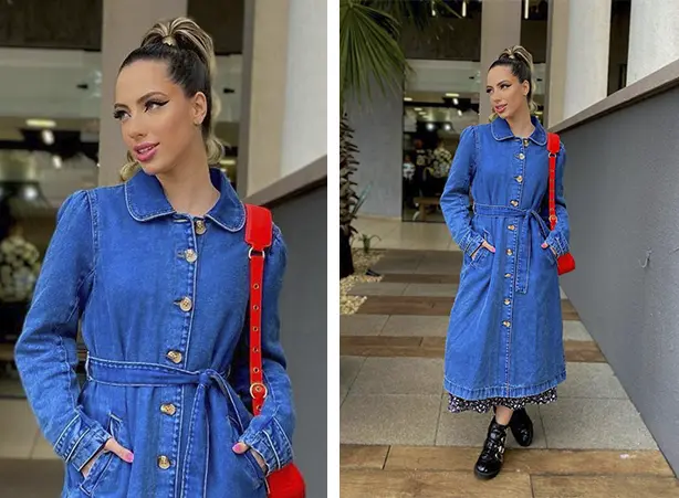Combinação com vestido e trench coat Combinação com vestido e trench coat