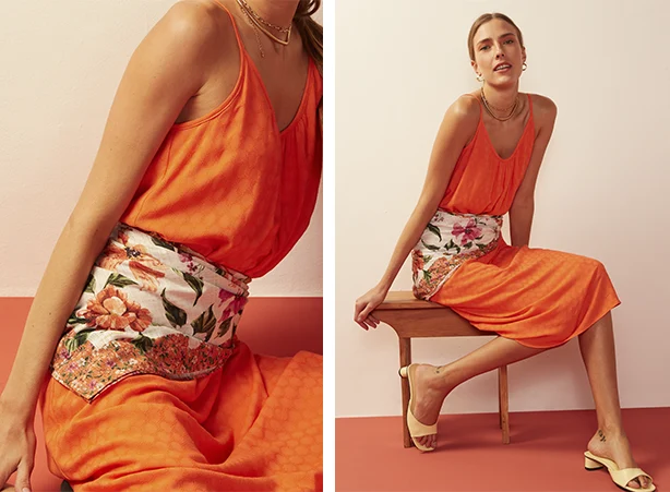 Looks com vestidos e lenços em estampas florais
