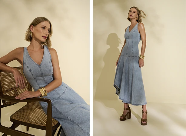 Look com vestido jeans Look com vestido jeans
