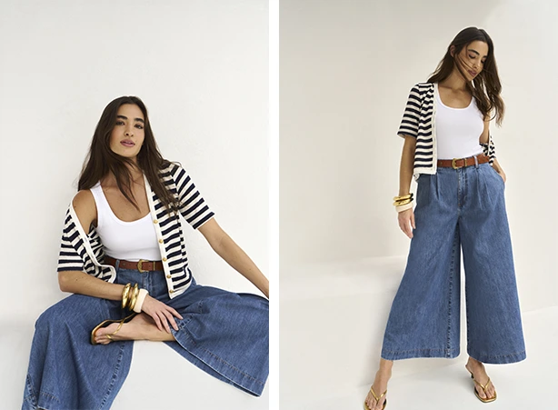 Rregata branca básica e calça feminina em denim Rregata branca básica e calça feminina em denim