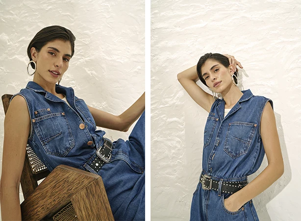 Visual prático com macacão em denim Visual prático com macacão em denim