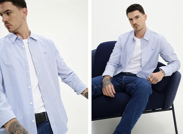 Produção de camisa social com calça jeans