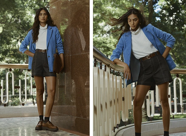 Look com short jeans e blazer Look com short jeans e blazer