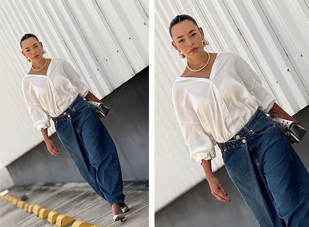 Look com calça soltinha feminina e camisa branca