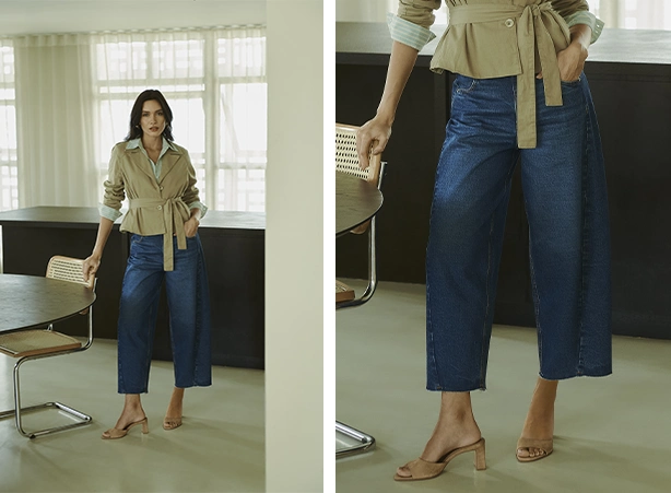 Sugestão de como usar calça barrel no trabal