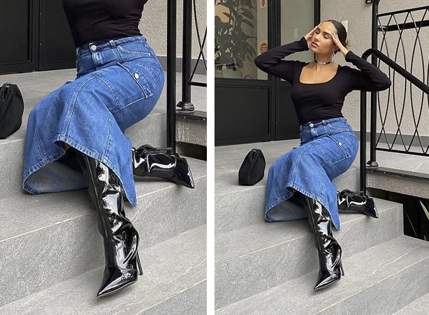 Look para sair à noite com bota cano longo Look para sair à noite com bota cano longo