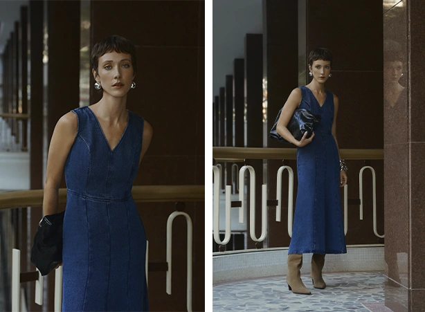 Looks femininos com vestido midi em jeans Looks femininos com vestido midi em jeans