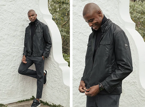 Look all black masculino com jaqueta resinada Look all black masculino com jaqueta resinada