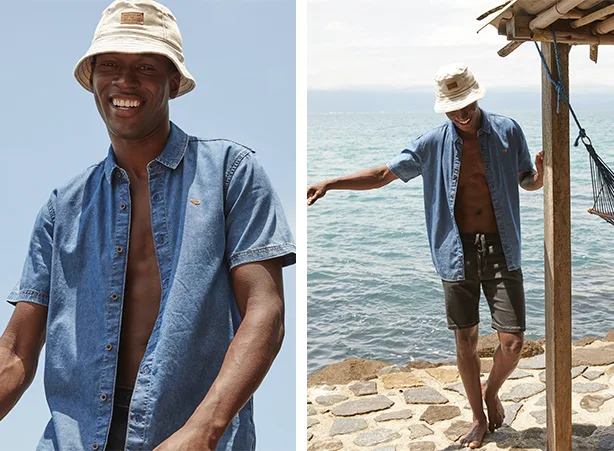 Look jeans masculino com camisa de manga curta Look jeans masculino com camisa de manga curta
