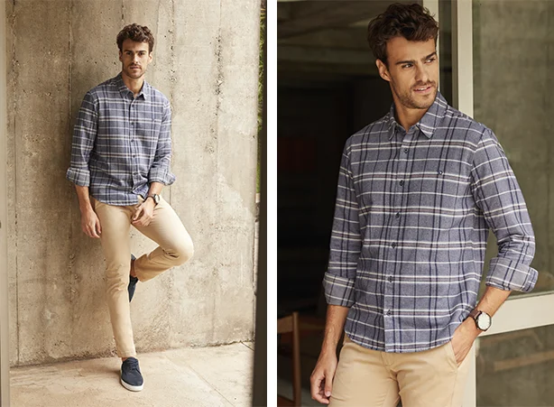 Looks com calça bege masculina e camisa xadrez Looks com calça bege masculina e camisa xadrez
