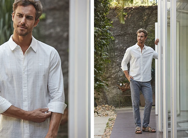 Estilo de roupa masculina com calça chino cinza Estilo de roupa masculina com calça chino cinza