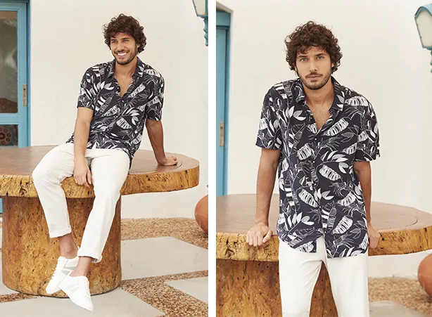 Roupas masculinas estilosas com estampas florais Roupas masculinas estilosas com estampas florais