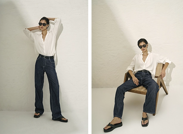 Composição curinga com camisa branca e calça jeans Composição curinga com camisa branca e calça jeans