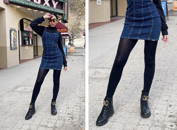 Look com meia-calça preta e bota Look com meia-calça preta e bota