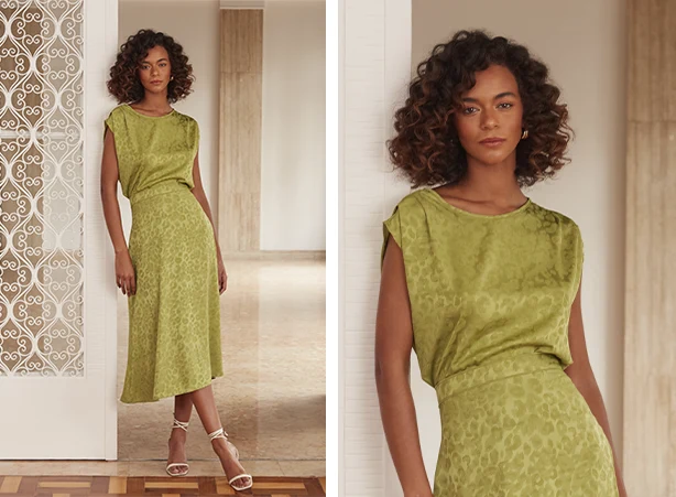 Conjunto todo em tecido jacquard verde