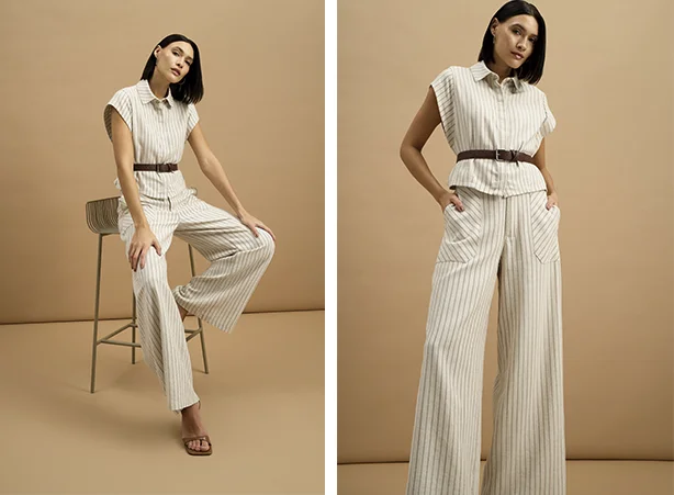 Conjunto de linho feminino em alfaiataria
