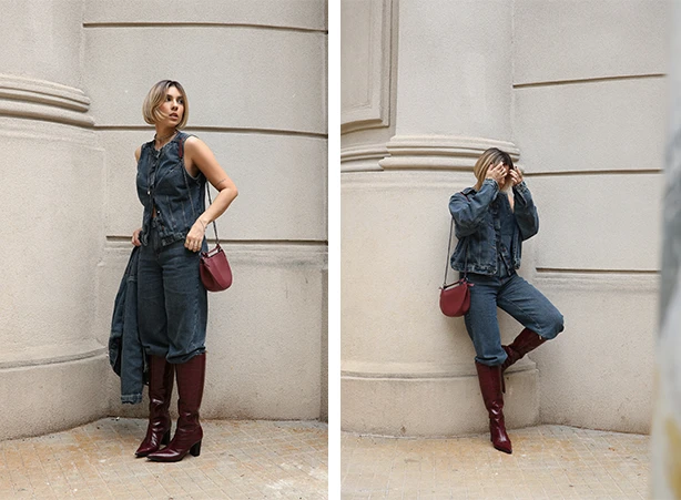 Look all denim com bota cano longo