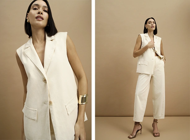 Conjunto elegante de alfaiataria branco