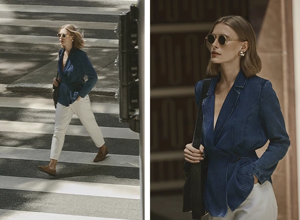 Look com blazer transpassado e shape mais oversized Look com blazer transpassado e shape mais oversized