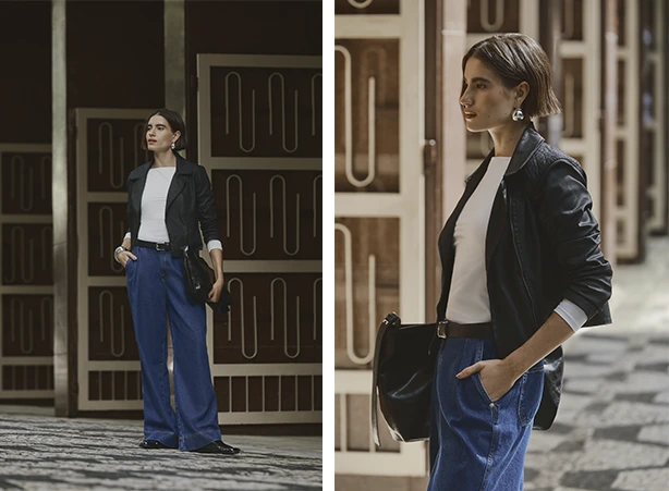 Looks com camiseta branca e jaqueta resinada