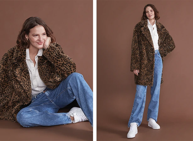 Outfits confortáveis com casaco peluciado em animal print Outfits confortáveis com casaco peluciado em animal print