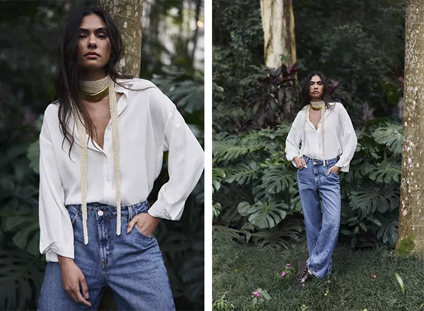 Look feminino com camisa branca e calça jeans