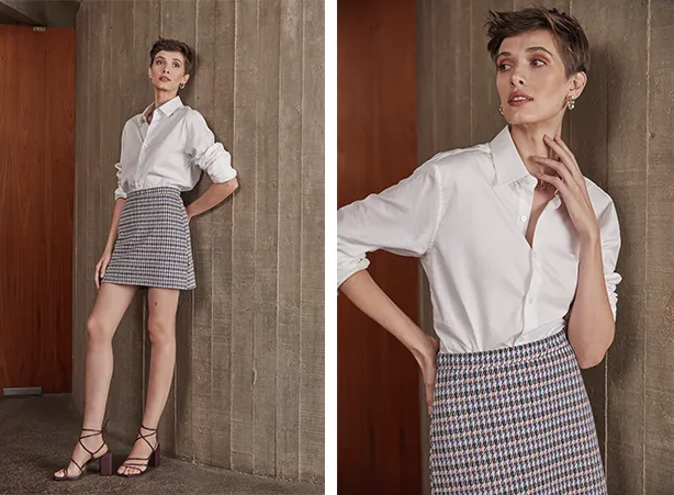 Estética preppy com saia de estampa xadrez