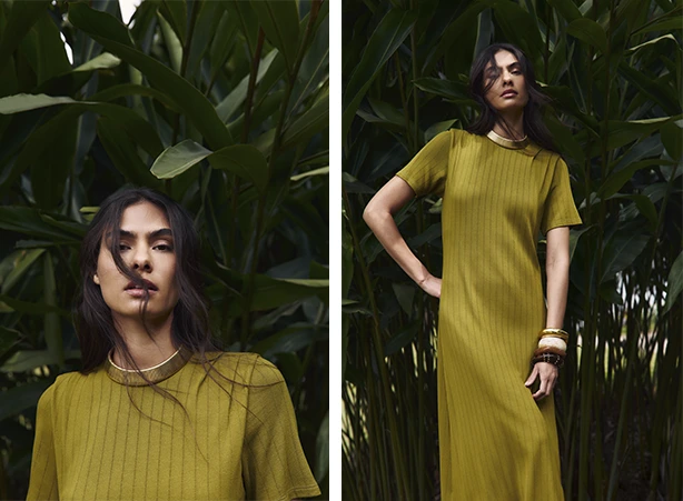 Look feminino em malha canelada Look feminino em malha canelada