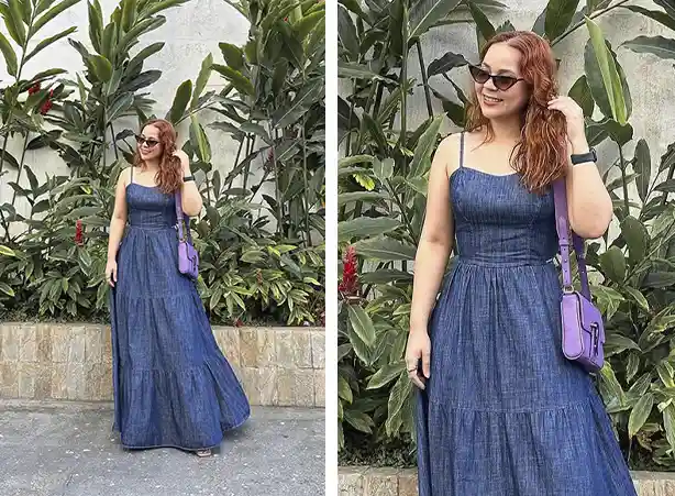 Look com vestido jeans em comprimentos longos Look com vestido jeans em comprimentos longos