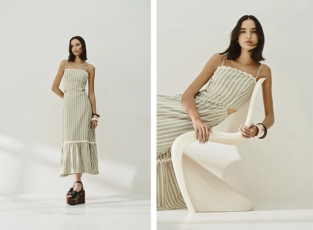 Look com vestidos listrados em tons claros
