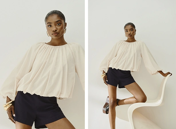 Look romântico com blusa em shape balonê 