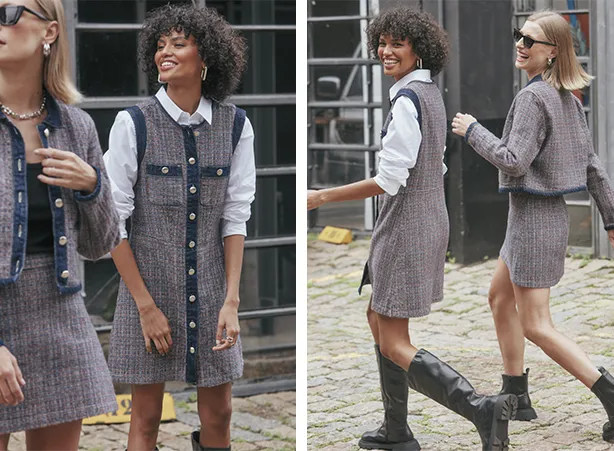 Look de inverno com vestidos e camisa branca