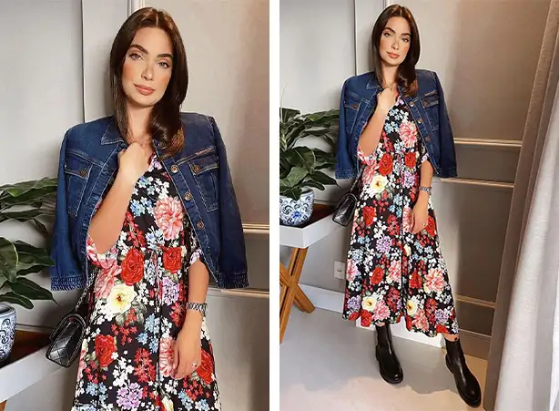 Composição de vestidos com jaquetas jeans