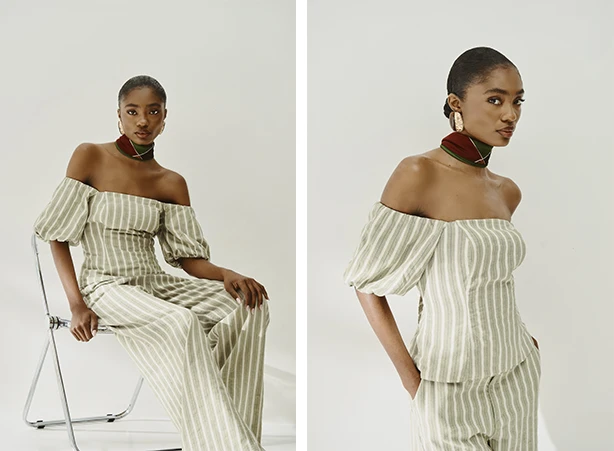 Looks elegantes com blusa ombro a ombro com mangas bufantes