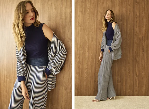 Conjunto de cardigã e pantalona