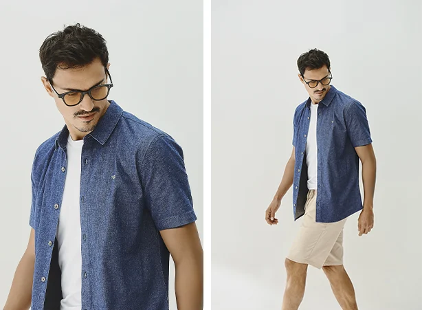 Estilos de roupas: Look masculinos com camisa jeans de manga curta e bermuda