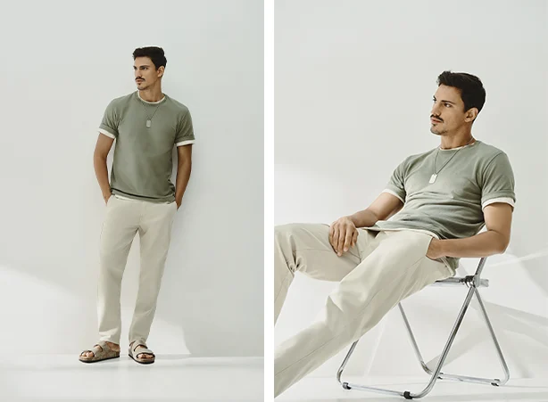 Look masculino casual com camiseta e calça chino 