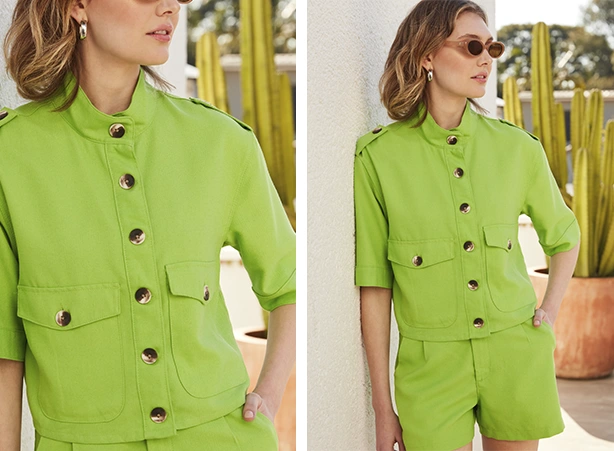 Conjunto de jaqueta utilitária de manga curta e short de alfaiataria