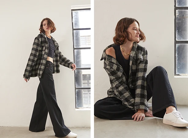 Look all jeans com casaco xadrez Look all jeans com casaco xadrez