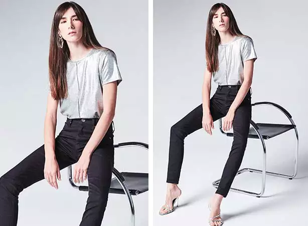 Look com denim black e blusa metalizada