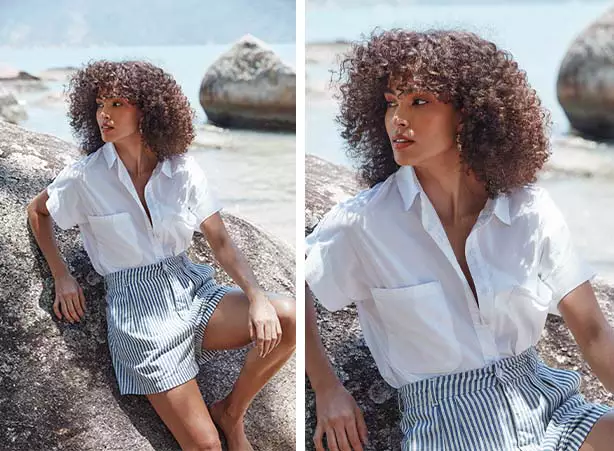 Look comfy com camisa branca de manga curta e short listrado Look comfy com camisa branca de manga curta e short listrado