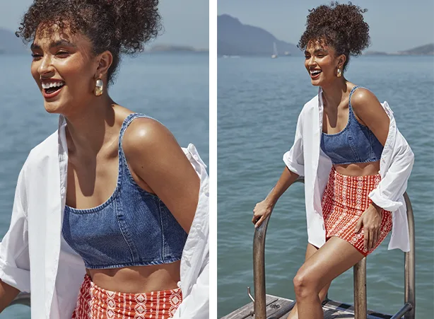 Look despojado com top jeans e camisa branca